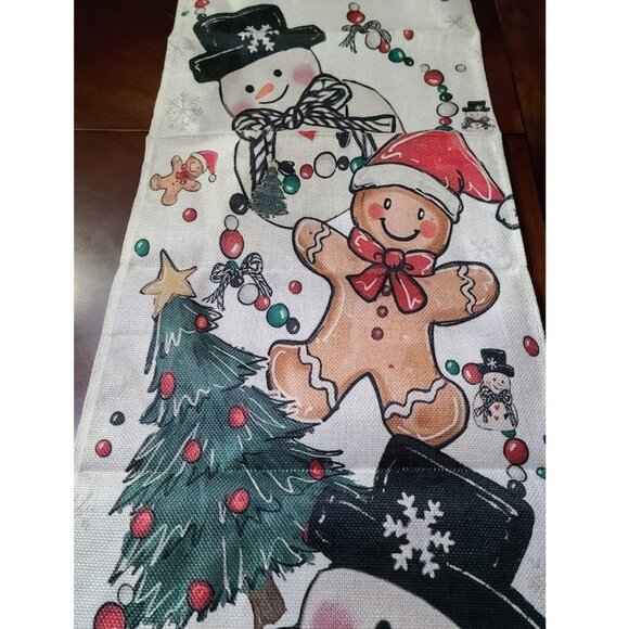 Christmas Table Runner Snowman Gingerbread Decor Holiday Decorative Cloth 13x48 - Picture 6 of 10